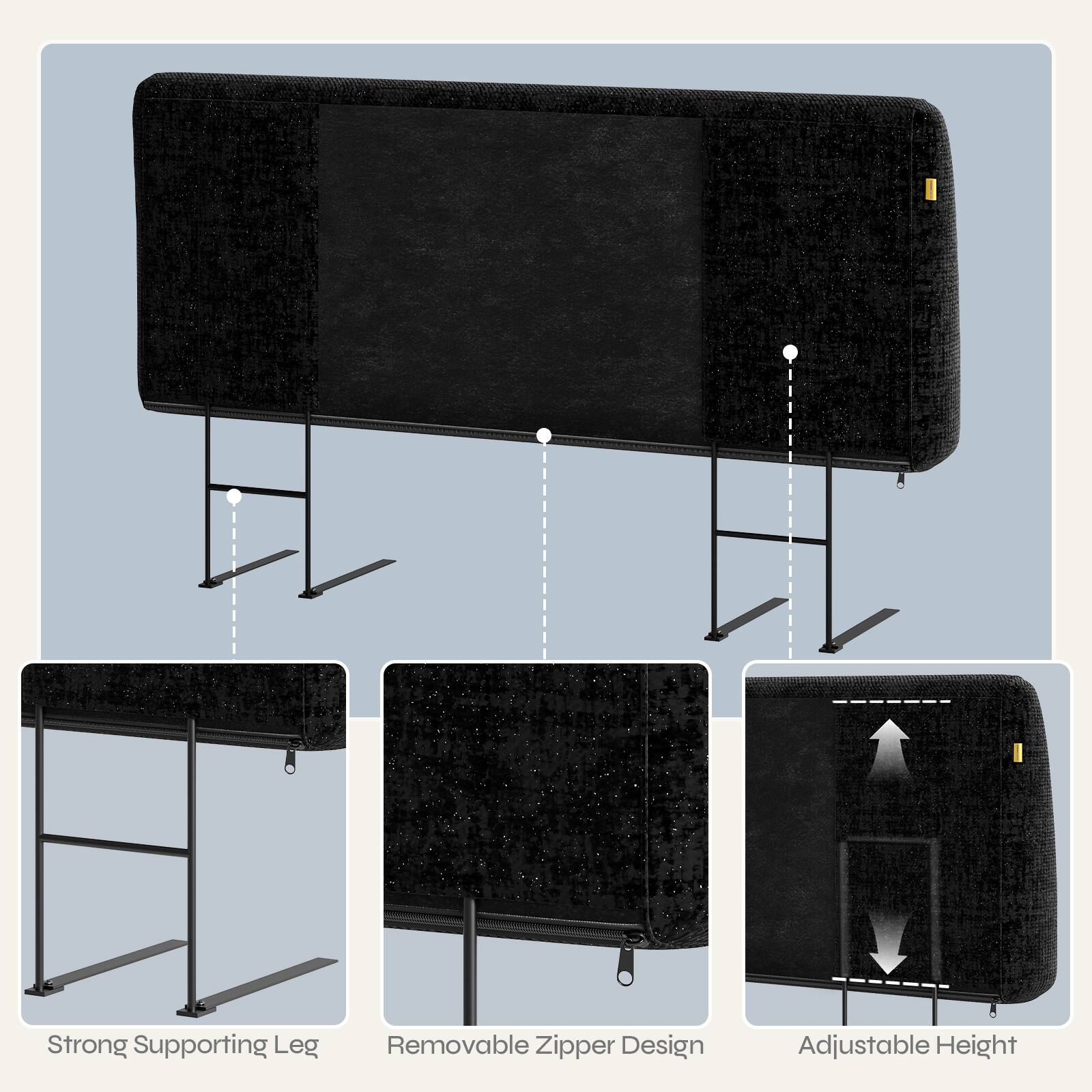 Strong Supporting Leg  
Removable Zipper Design  
Adjustable Height