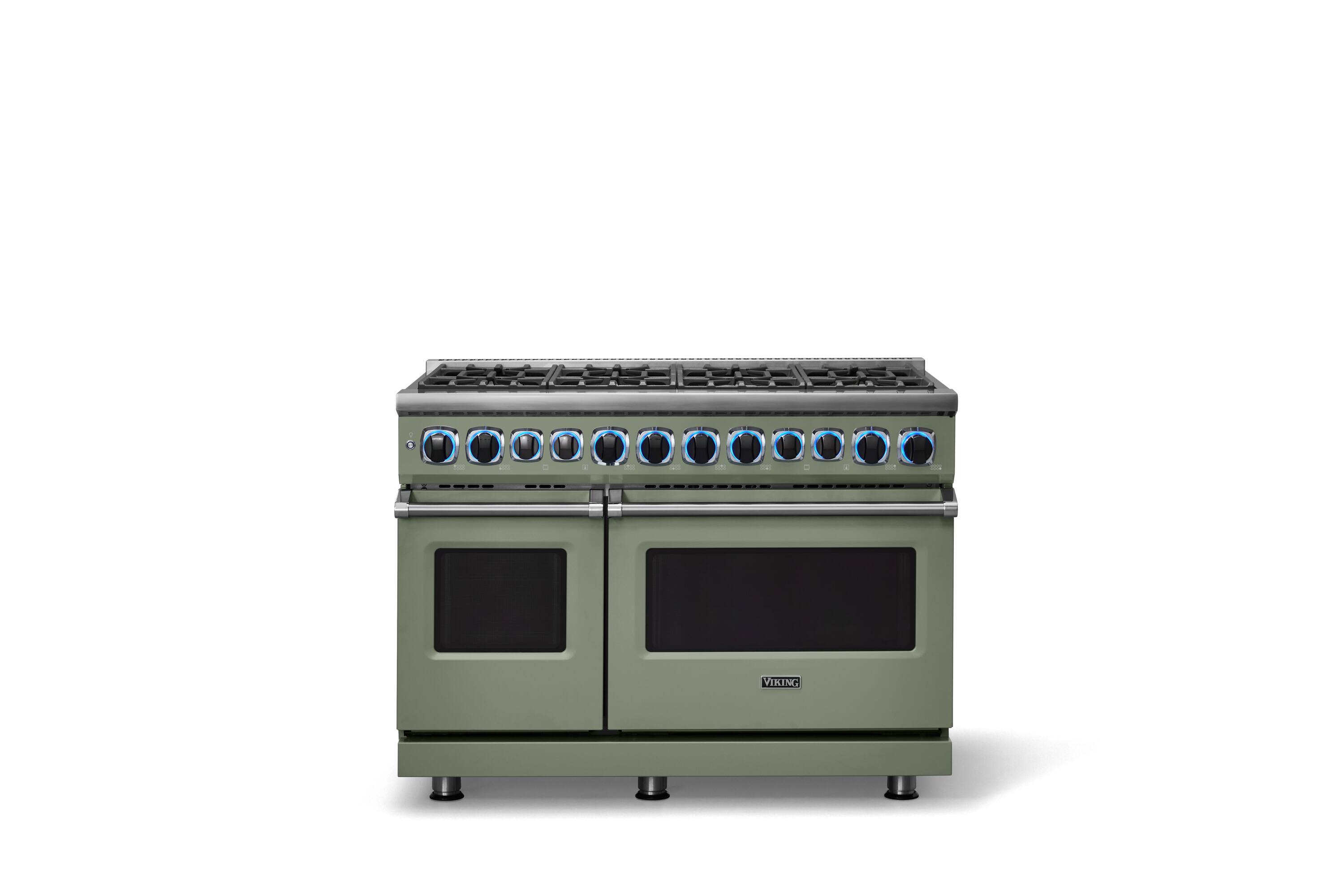 Alt View 4. Viking - 48 in. Wide 8 Burner Dual Fuel Sealed Burner Range - Eucalyptus.