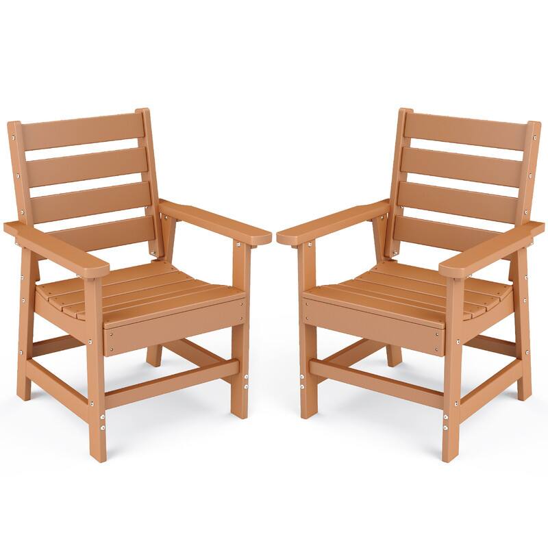 Front. FODINGHILL - 2-Piece Outdoor dining Chair, Premium HDPE Patio Chair with Armrests, All-Weather Comfort for Backyard, Deck & Poolside - Teak.