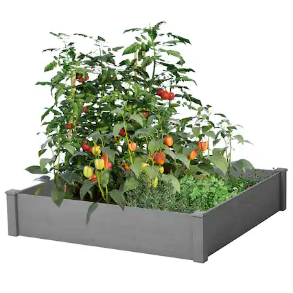 Front. PAIHOME - 48x48x10 Inch Raised Garden Bed, Outdoor Wooden Planter Box for Vegetables/Flowers/Herbs, Easy Gardening - Grey.