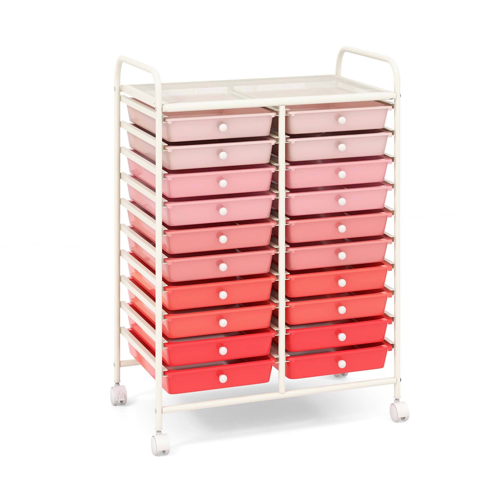 Costway - 20 Drawers Rolling Storage Cart Art Craft Organizer on Wheels Multipurpose - Gradient Pink