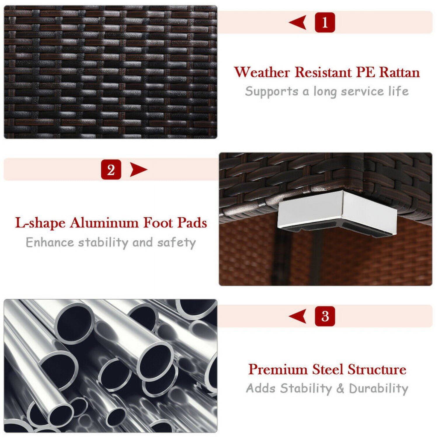 1. Weather Resistant PE Rattan  
   Supports a long service life

2. L-shape Aluminum Foot Pads  
   Enhance stability and safety

3. Premium Steel Structure  
   Adds Stability & Durability