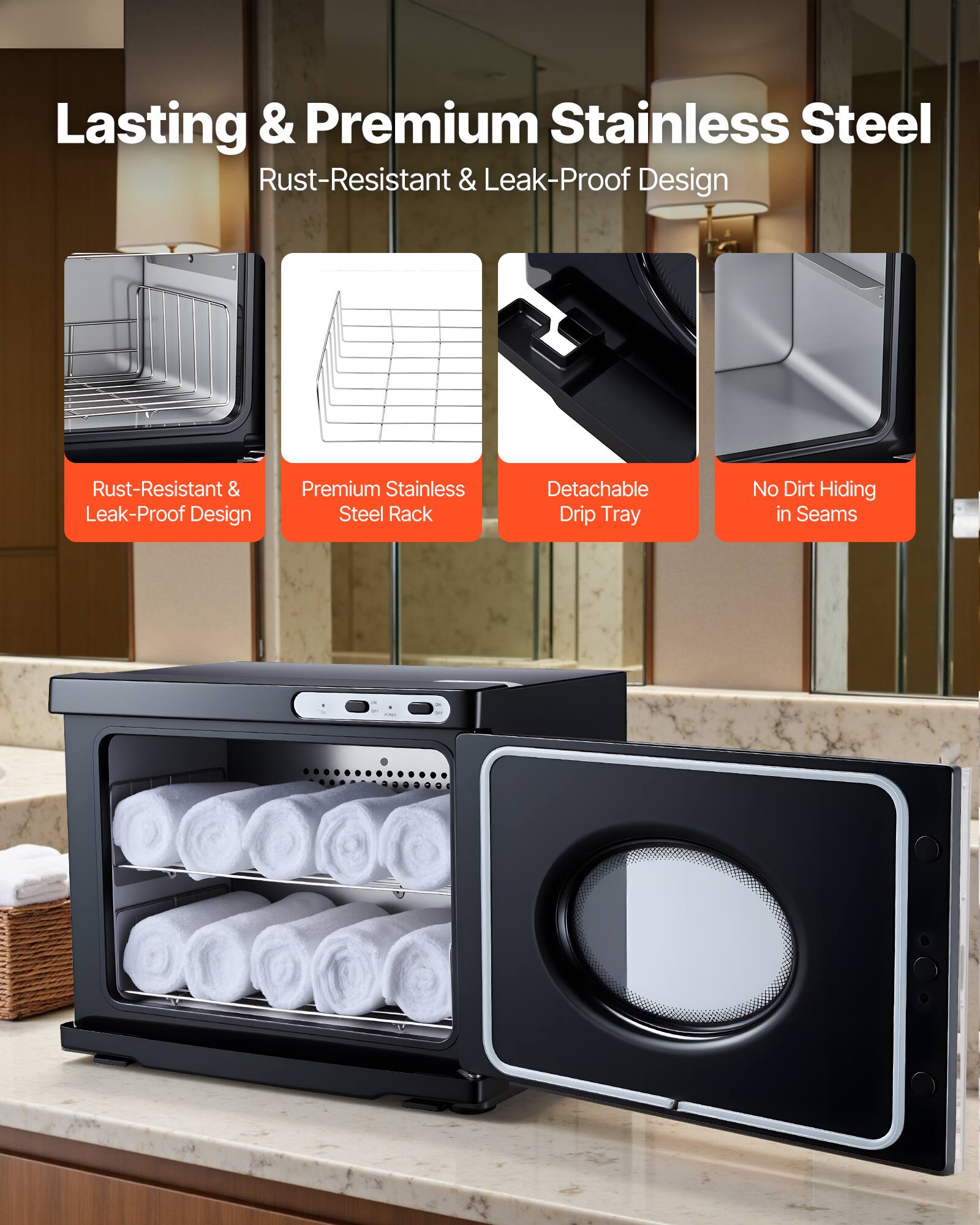 Lasting & Premium Stainless Steel  
Rust-Resistant & Leak-Proof Design  
Premium Stainless Steel Rack  
Detachable Drip Tray  
No Dirt Hiding in Seams