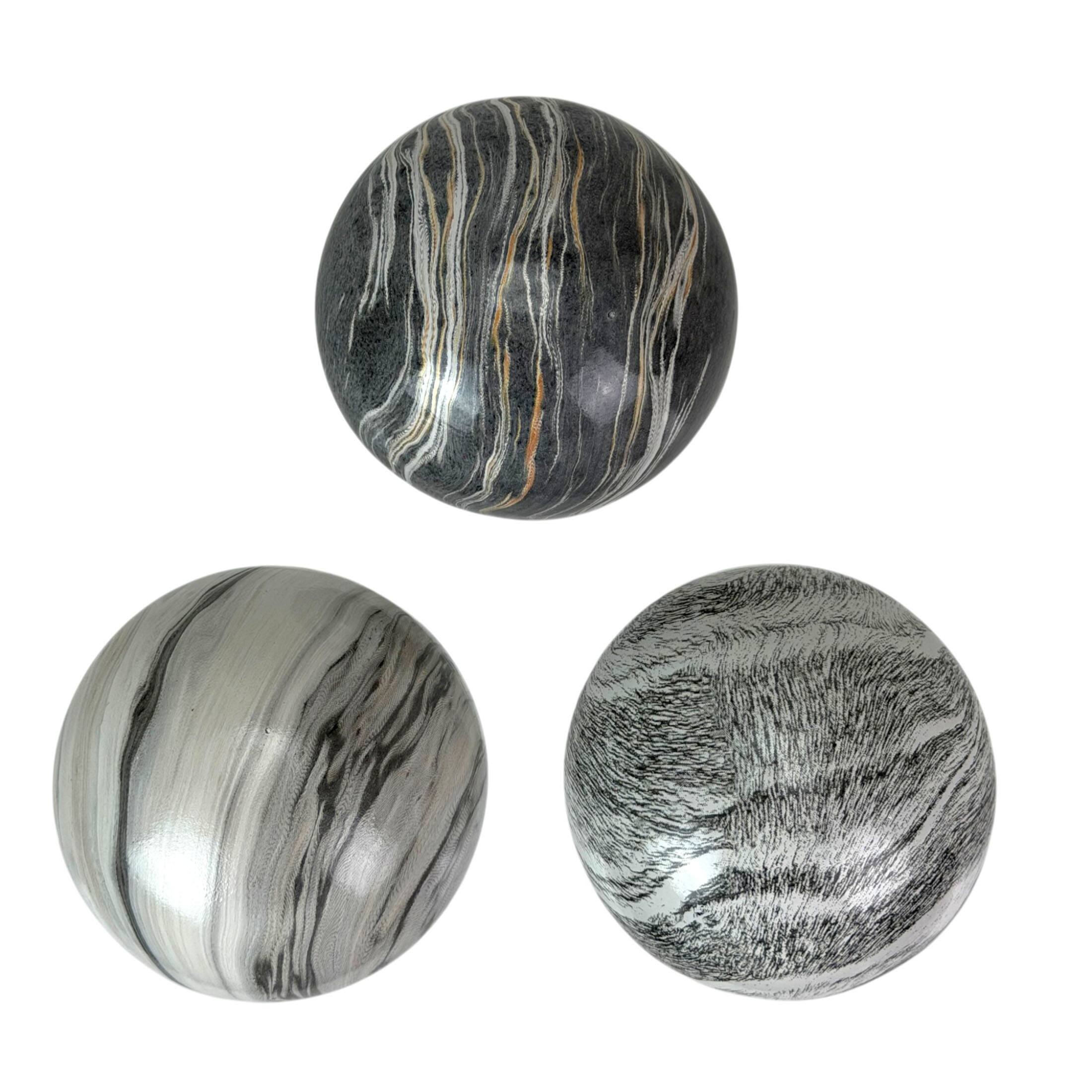 Front. Things2Die4 - Decorative Orb Set of 3 Grey Marbled Ceramic Spheres 4 in Tabletop Decor - Grey.