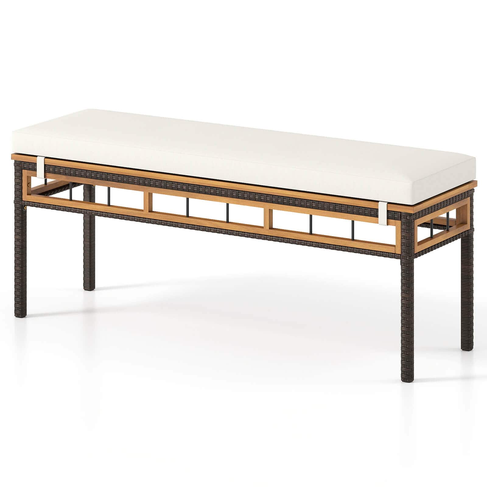 "Costway - 48"" Wicker Patio Bench with Acacia Wood Seat Removable Padded Cushion for Garden - Natural,Mix Brown" price history on PriceWatchPro