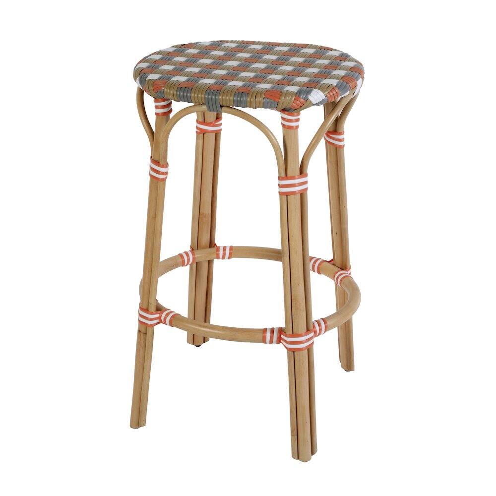 Alt View 2. Butler Specialty - Ballito 30 in. Seat Height Oval Rattan Bar Stool with Footrest - Orange And Brown.