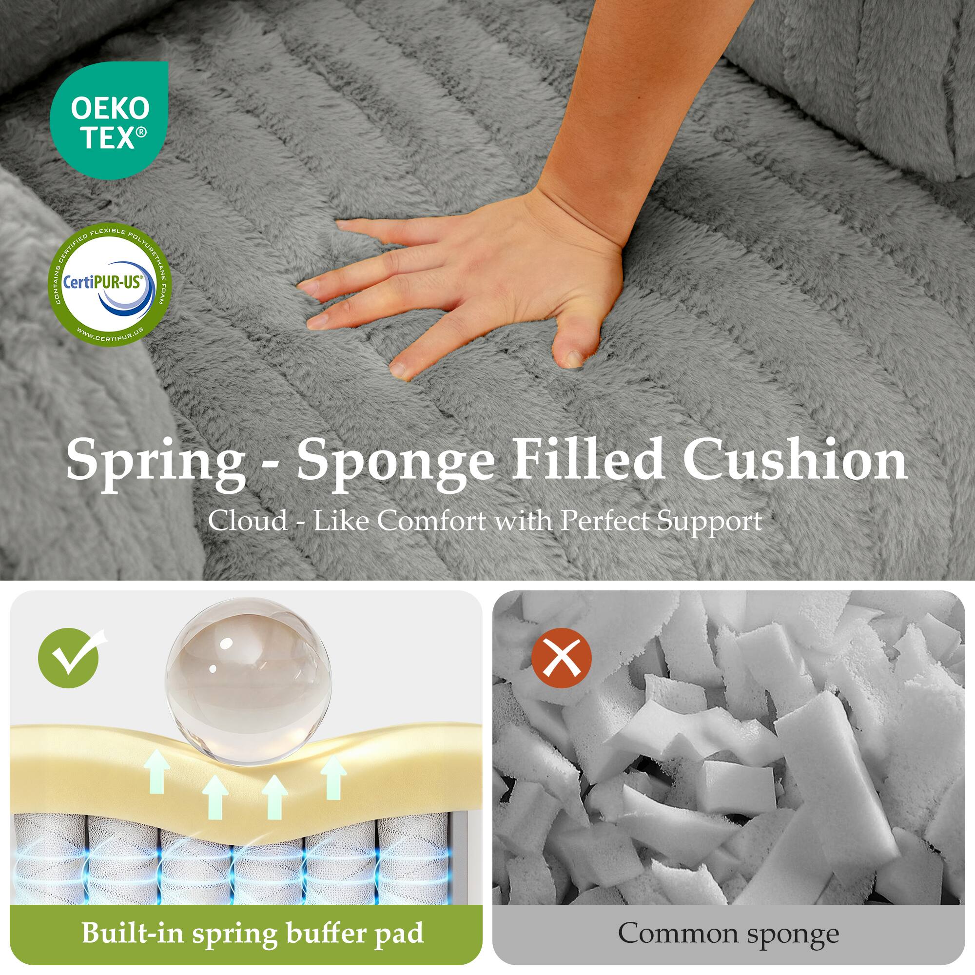 1. TEX ENINE 3a N EDMCAINS CertiPUR-US
2. Spring - Sponge Filled Cushion
3. Cloud - Like Comfort with Perfect Support
4. Built-in spring buffer pad
5. Common sponge