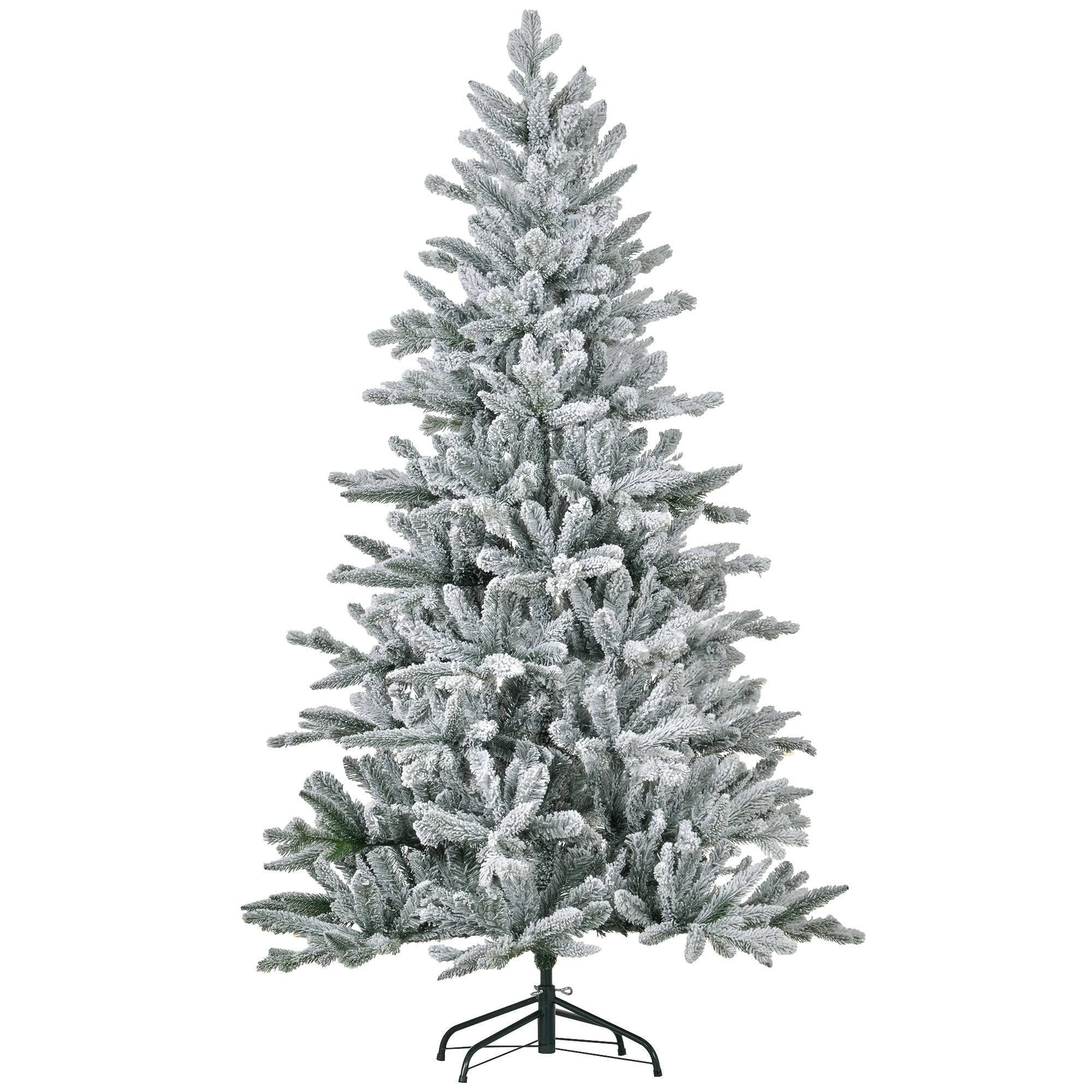 BreeBe - 6ft Snow Flocked Artificial Christmas Tree with 994 Tips - Green