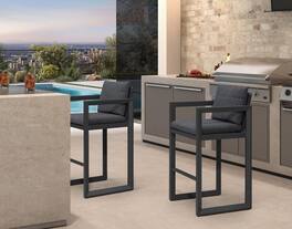PURPLE LEAF - Outdoor Caesar Bar Stools Set of 2 Modern Aluminum Barstools with Stainless Removable Cushion for Kitchen Outside Island - Dark Grey-Bar Stool