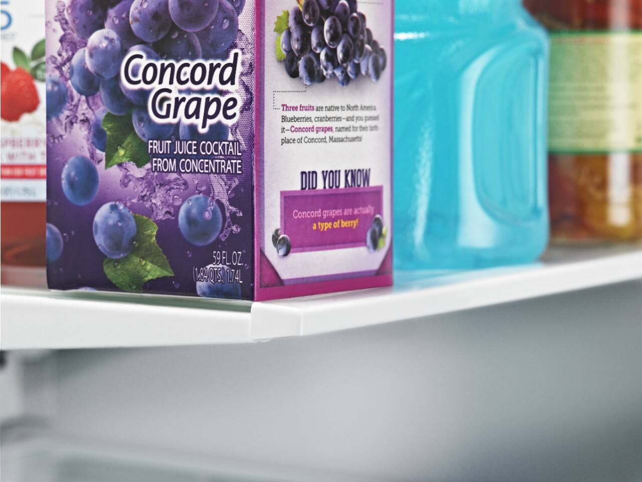 5 Concord Grape

Three fruits are native to North America: Blueberries, cranberries, and you guessed it—Concord grapes, named for their birthplace of Concord, Massachusetts

FRUIT JUICE COCKTAIL FROM CONCENTRATE

DID YOU KNOW
Concord grapes are actually a type of berry!

59 FL. OZ. (1.89 QT) 1.74L