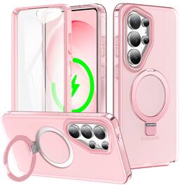 Dteck - for Samsung Galaxy S26 Ultra Mag Safe Case, Ring Stand Built-in Screen Protector Full Body Cover - Pink