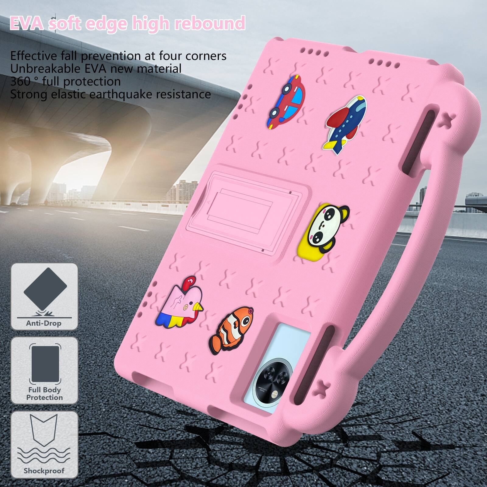 EVA soft edge high rebound

Effective fall prevention at four corners  
Unbreakable EVA new material  
360° full protection  
Strong elastic earthquake resistance

Anti-Drop  
Full Body Protection  
Shockproof