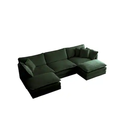 Front. LOVMOR - UShaped Sectional Sofa wReversible Footrest 5Seater Convertible Corner Couch with 2 Ottomans Modern Minimalist Soft - Green.