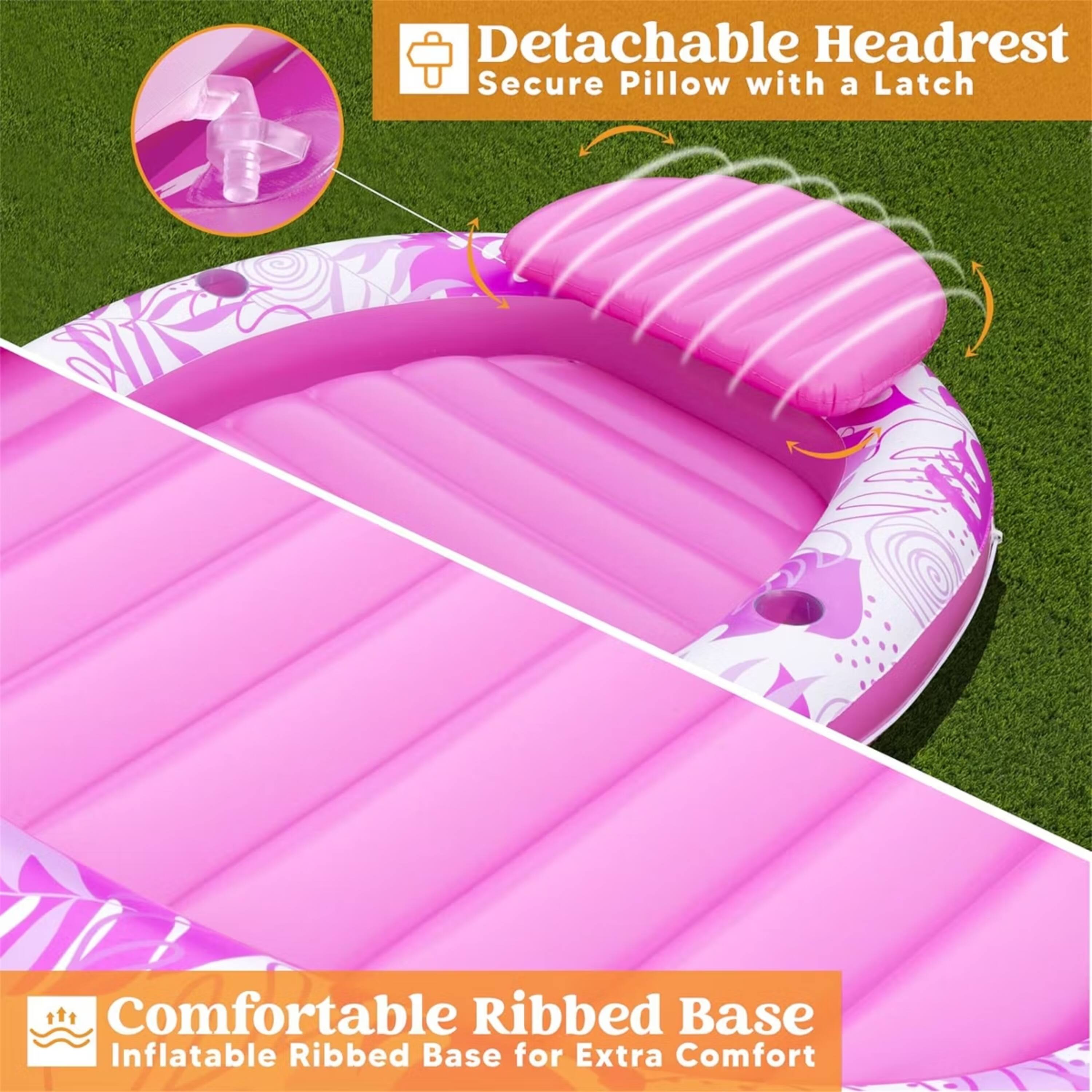 Detachable Headrest Secure Pillow with a Latch  
Comfortable Ribbed Base  
Inflatable Ribbed Base for Extra Comfort
