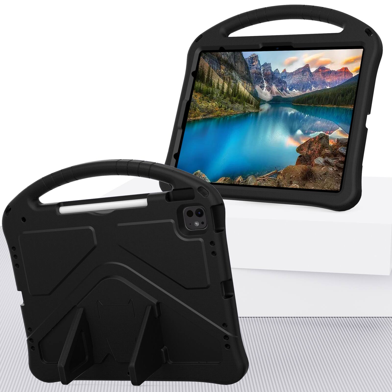 Angle. Dteck - For iPad Air 13'' (M4)2026/(M3)2025/ (M2)2024 & iPad Pro 13'' (M5) 2025/(M4) 2024 Shockproof EVA Handle Stand Kids Case - Black.