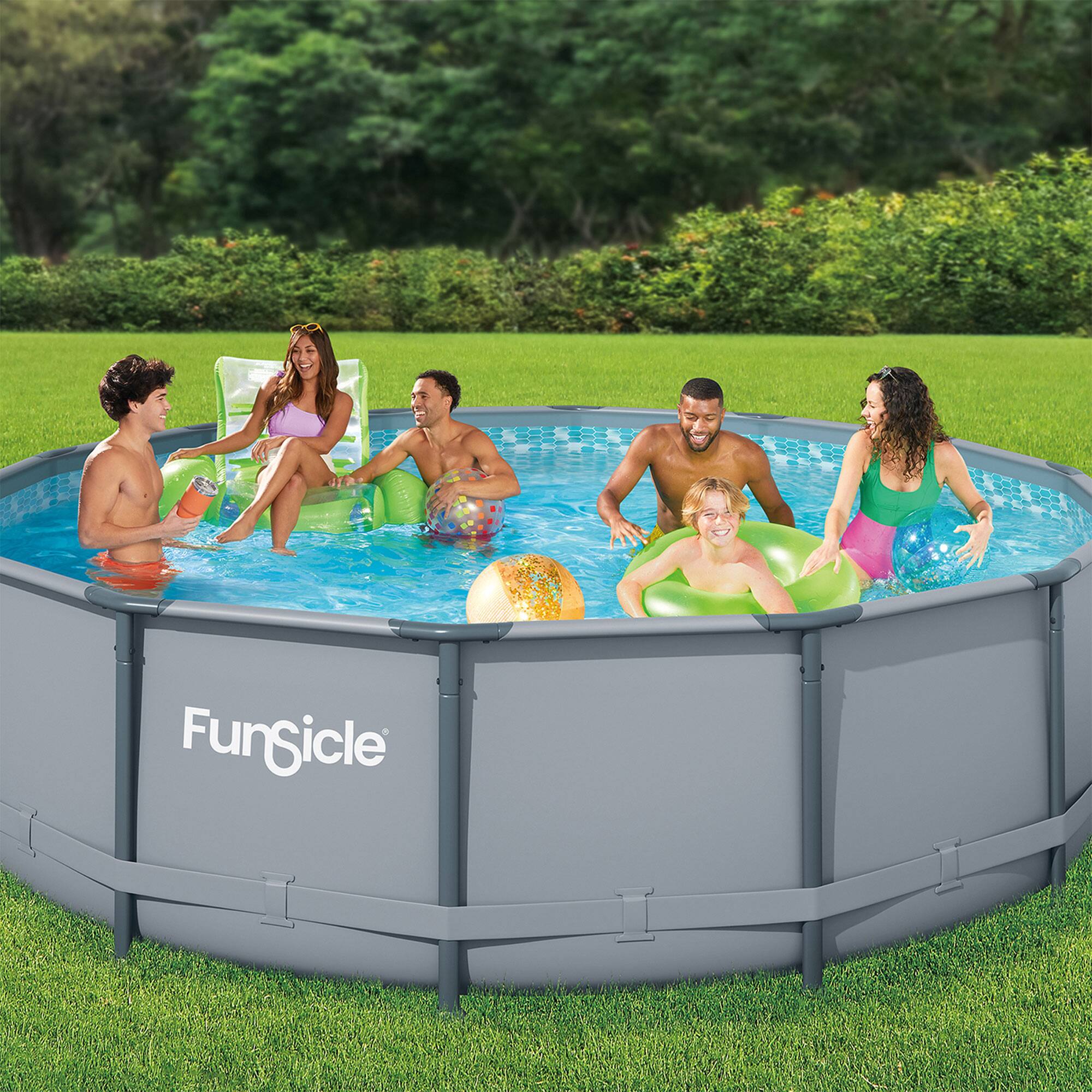 Alt View 1. Funsicle - Funsicle 14' x 42" Oasis Outdoor Round Frame Above Ground Swimming Pool, Gray - Gray.