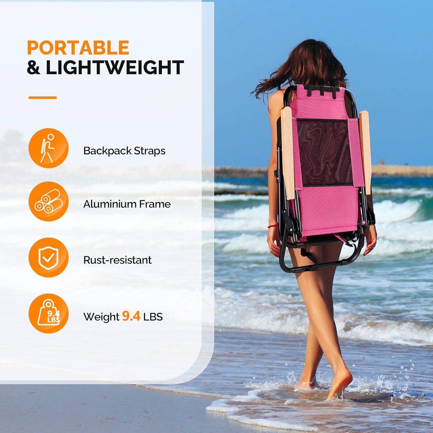 PORTABLE & LIGHTWEIGHT  
- Backpack Straps  
- Aluminium Frame  
- Rust-resistant  
- Weight 9.4 LBS