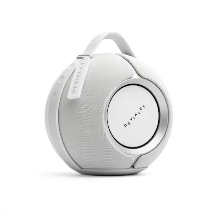 Front. Devialet - Mania Portable Bluetooth and Wi-Fi Capability Speaker (w/Cocoon Dock) - White Mist.