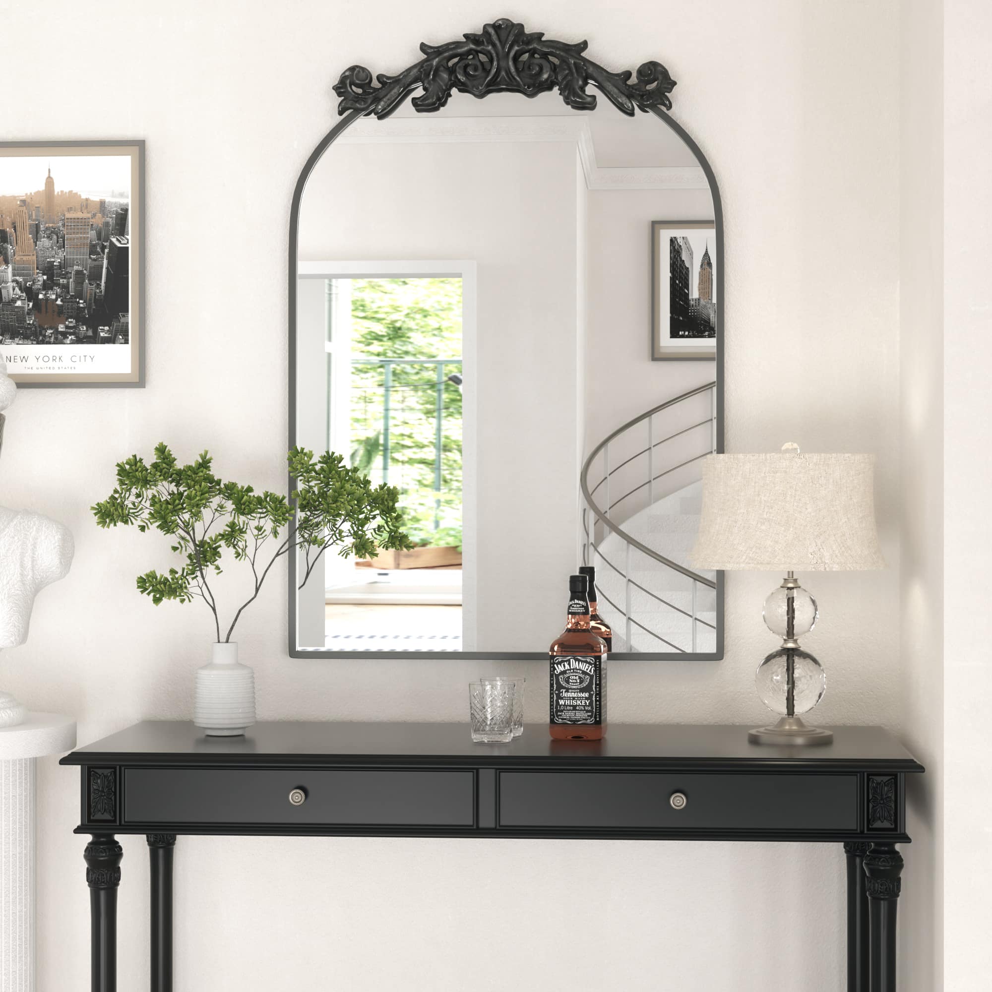 PAIHOME - 24x36 inch Mirror, Traditional Vintage Ornate Baroque Wall Mirror for Bathroom Bedroom Hallway Fireplace Decor - Black