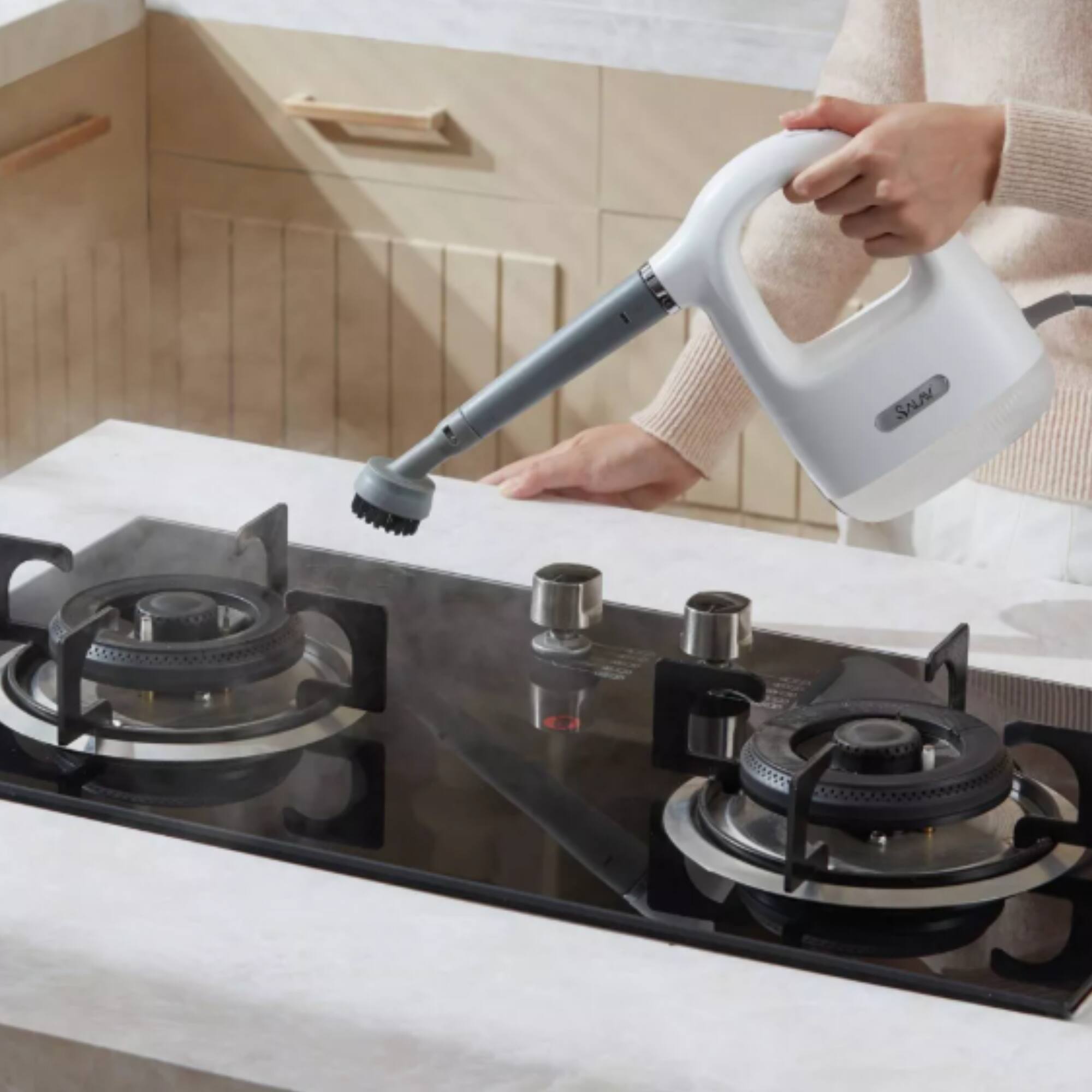 Alt View 2. SALAV - Handheld Compact CleanSteam Steam Cleaner with 10Pc Accessories Set - White.