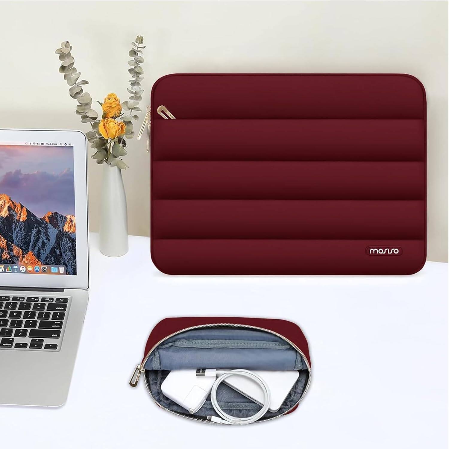 Alt View 1. mosiso - Puffy Laptop Sleeve 15-15.6 inch for MacBook Pro 16, HP Dell ASUS Acer Toshiba Lenovo Notebook - Red.