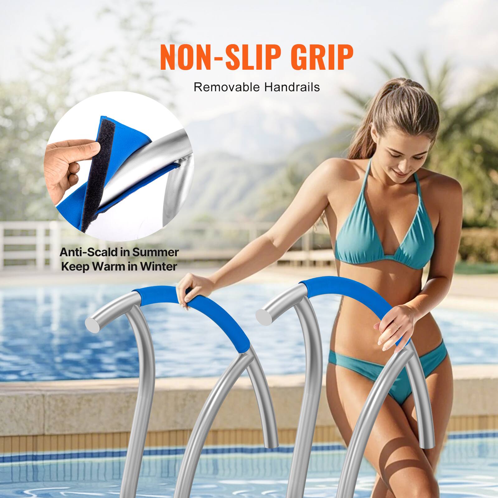 NON-SLIP GRIP  
Removable Handrails  

Anti-Scald in Summer  
Keep Warm in Winter