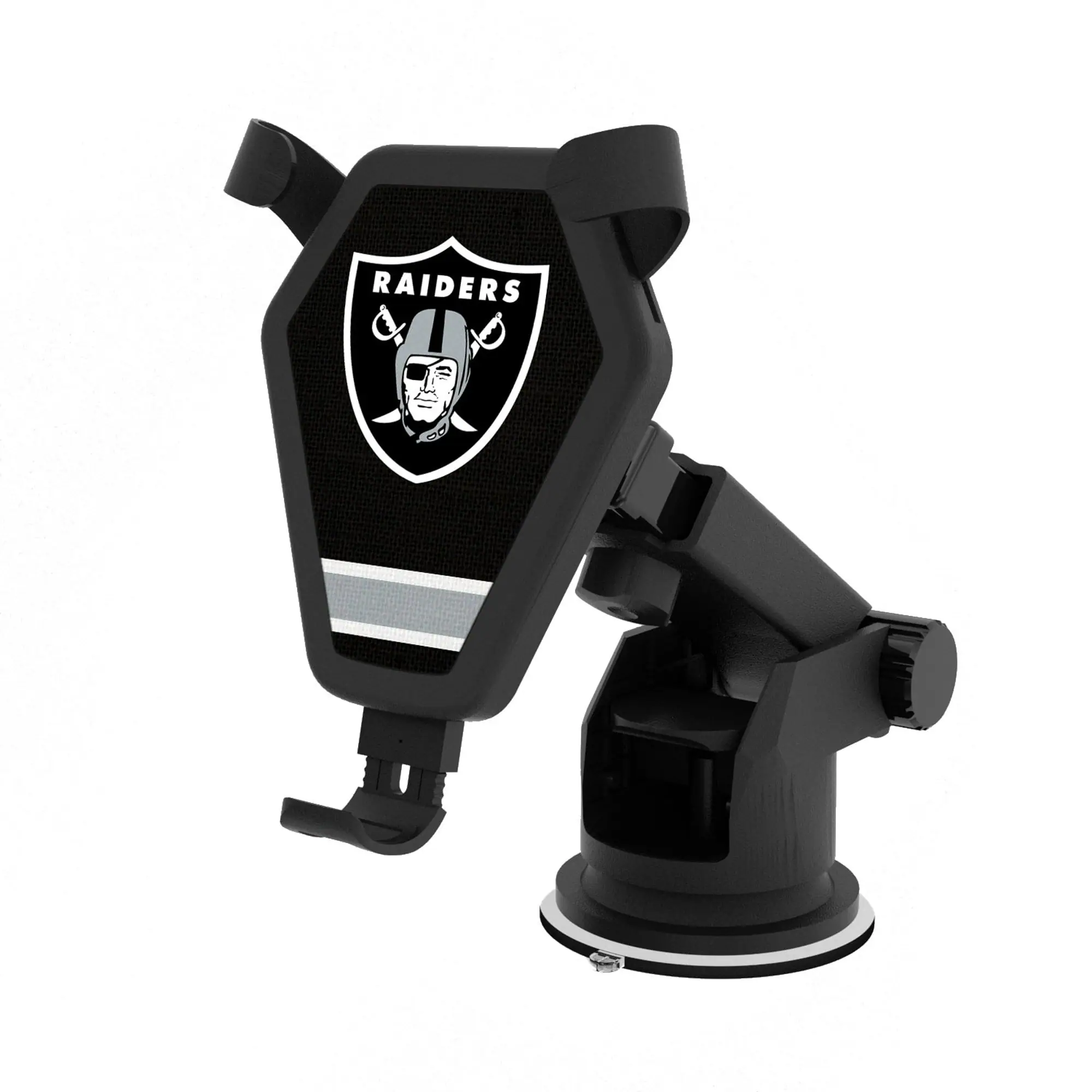 Front. Keyscaper - Las Vegas Raiders Linen Stripe Wireless Car Charger - Black.