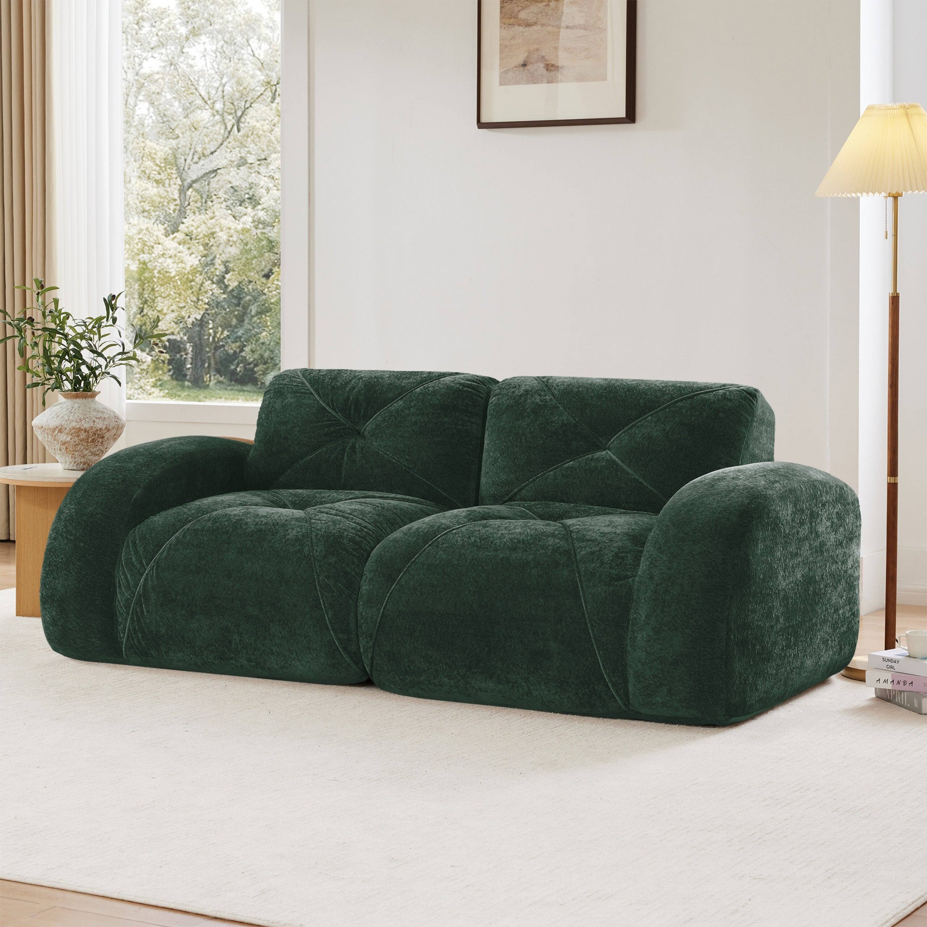 Alt View 2. Boyel Living - 2 Seater Tufted Boneless Sofa Soft Velvet No Assembly Ergonomic Design Green - Green.
