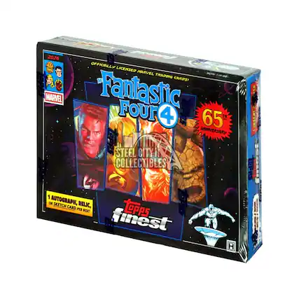 2026 OFFICIALLY LICENSED MARVEL TRADING CARDS! THE MARVEL Fantastic Four 4 65TH ANNIVERSARY STEEL CITY COLLECTIBLES 1 AUTOGRAPH, SKETCH, RELIC, OR SKETCH CARD PER TOPPS BOX! finest H RCH INSERT!