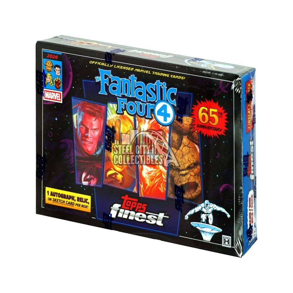 2026 OFFICIALLY LICENSED MARVEL TRADING CARDS! THE MARVEL Fantastic Four 4 65TH ANNIVERSARY STEEL CITY COLLECTIBLES 1 AUTOGRAPH, SKETCH, RELIC, OR SKETCH CARD PER TOPPS BOX! finest H RCH INSERT!