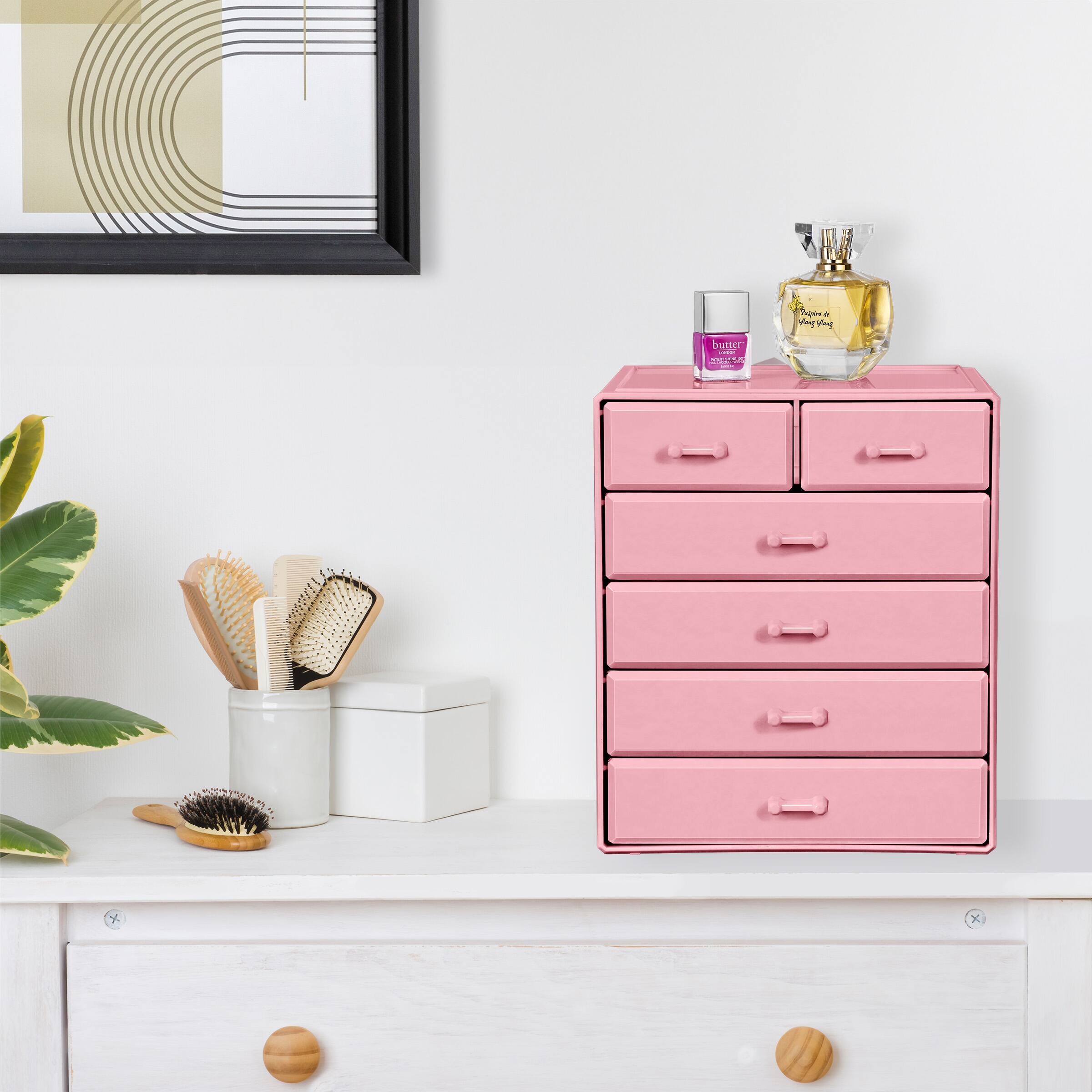 Back. Sorbus - Sorbus 6 Drawer Makeup Organizer Case (Pink) - Pink.