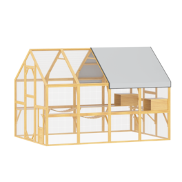 FUFU & GAGA - Wooden Outdoor Animal Pen for Chickens, Rabbits, Ducks - Multi-Level Habitat with Weatherproof Roof & Triple Access