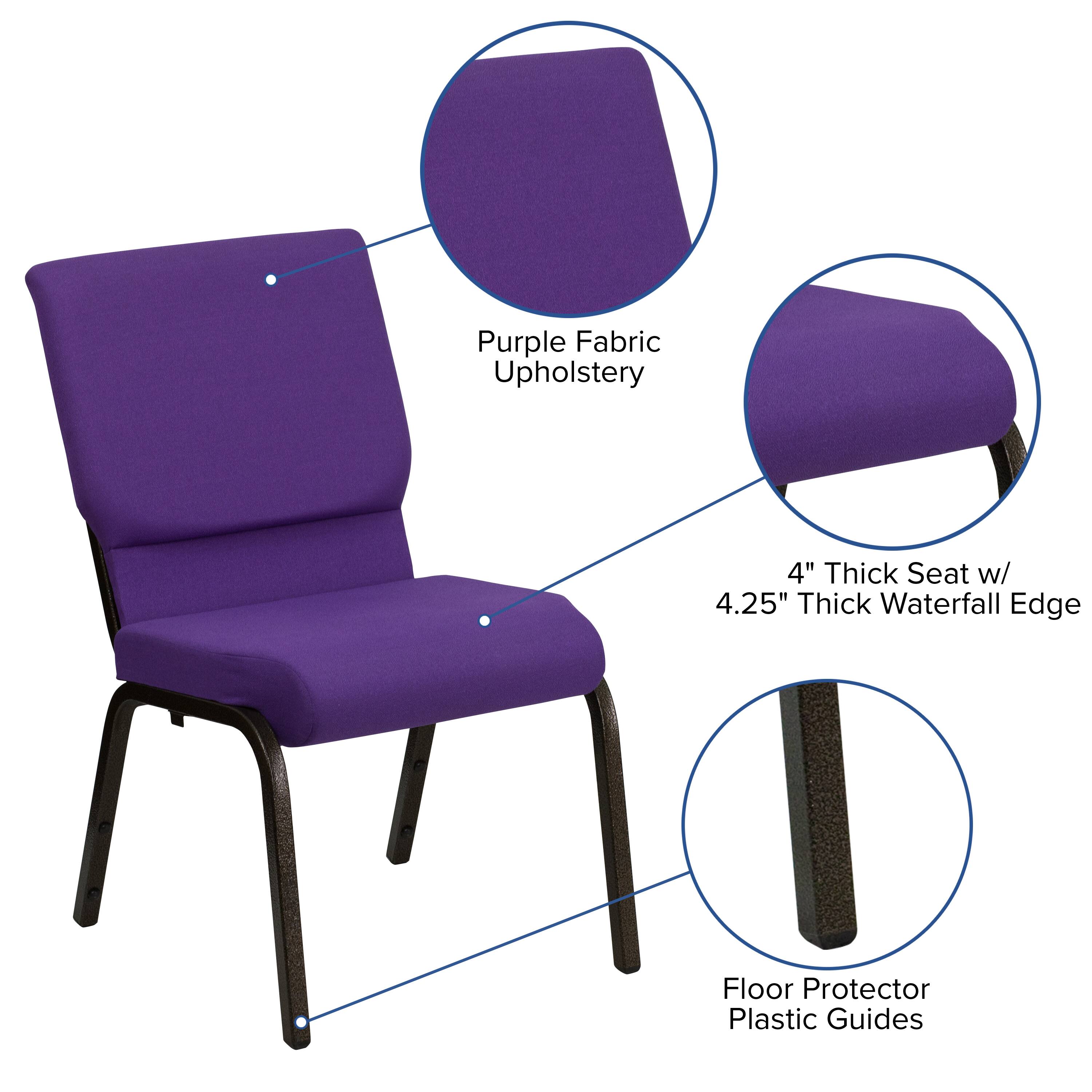 Purple Fabric Upholstery  
4" Thick Seat w/ 4.25" Thick Waterfall Edge  
Floor Protector Plastic Guides
