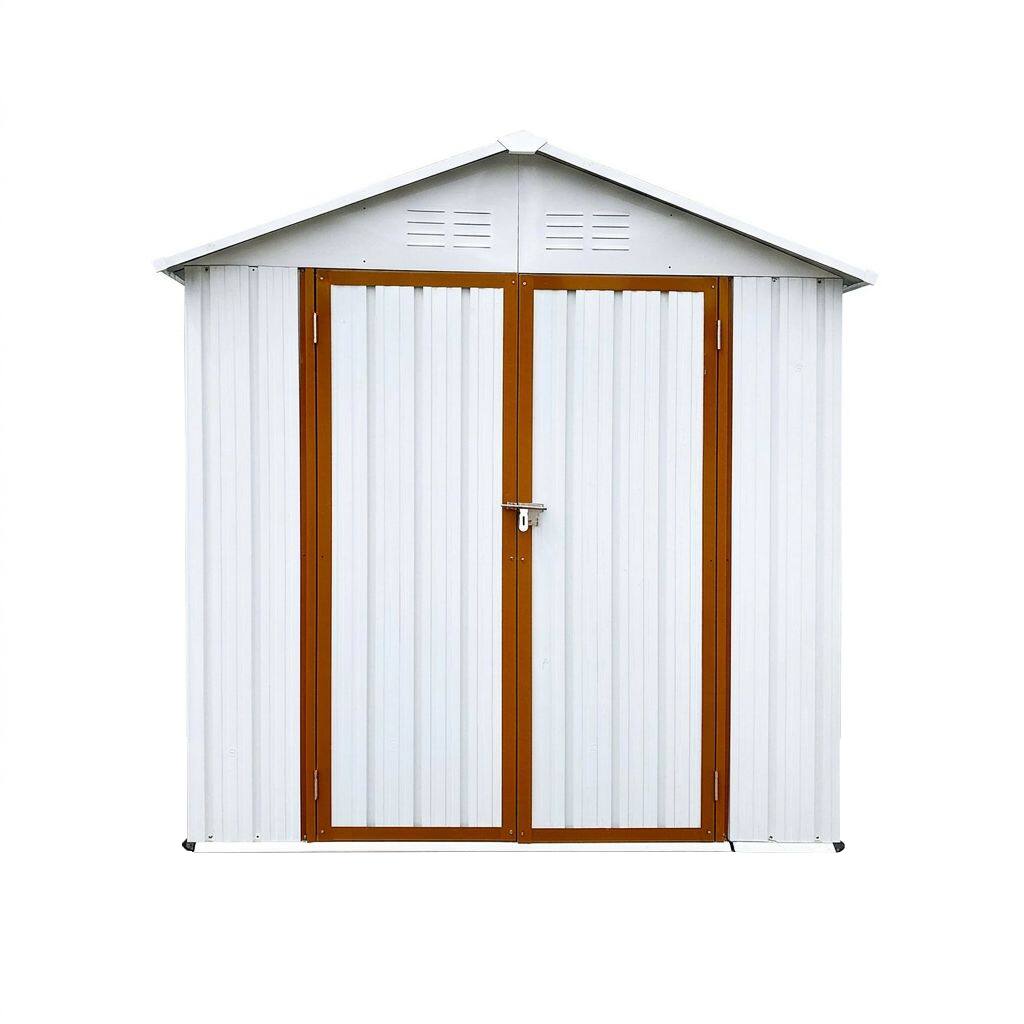Alt View 4. Anysun - 6x4 Ft Metal Outdoor Storage Shed with Apex Roof, White & Yellow Garden Tool Shed for Backyard or Patio - White.