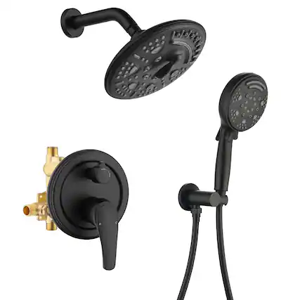 Front. Boyel Living - Matte Black Shower Set Brass SUS304 2-Function Valve 8-Inch Top Spray 9-Function Handheld 60-Inch PVC Hose cUPC - Black.