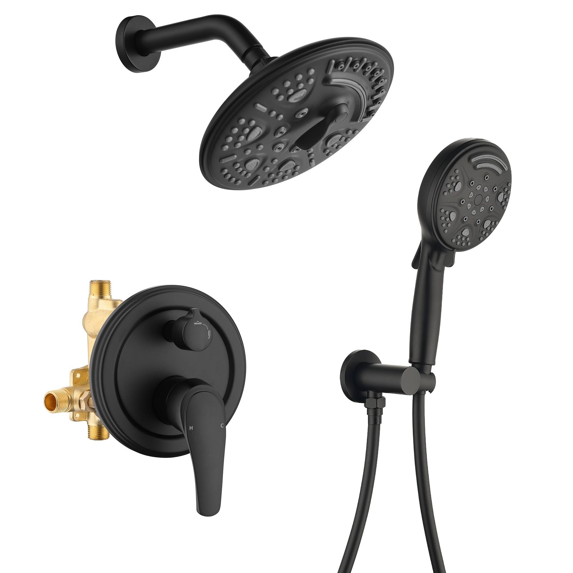 Front. Boyel Living - Matte Black Shower Set Brass SUS304 2-Function Valve 8-Inch Top Spray 9-Function Handheld 60-Inch PVC Hose cUPC - Black.