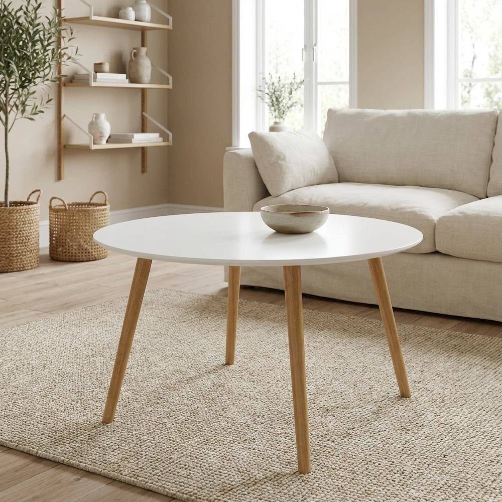 Back. FurniFact - Multi-Color Round Coffee Table with Sturdy Construction and Compact Design SKU - Glossy White.