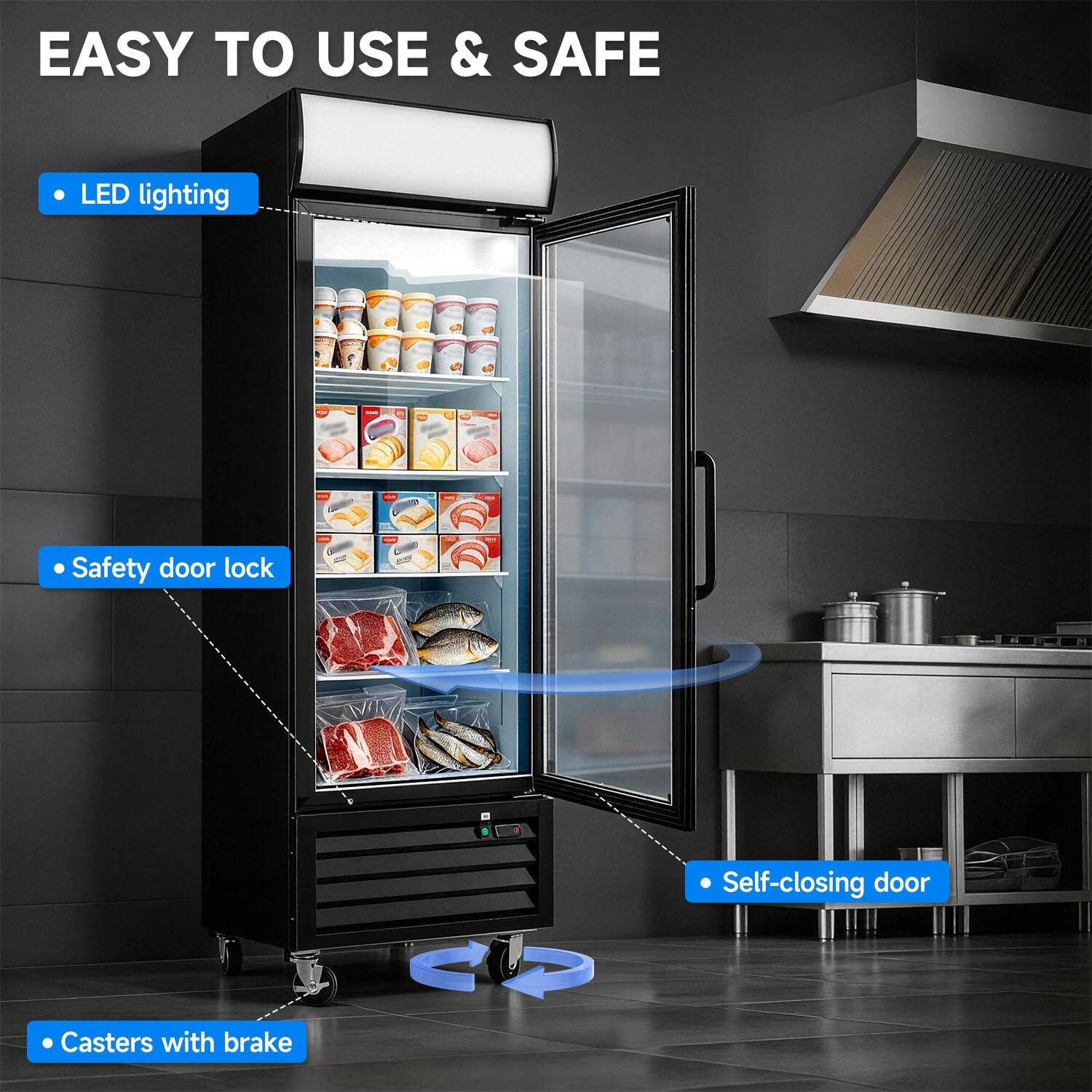 EASY TO USE & SAFE

- LED lighting
- Safety door lock
- Self-closing door
- Casters with brake