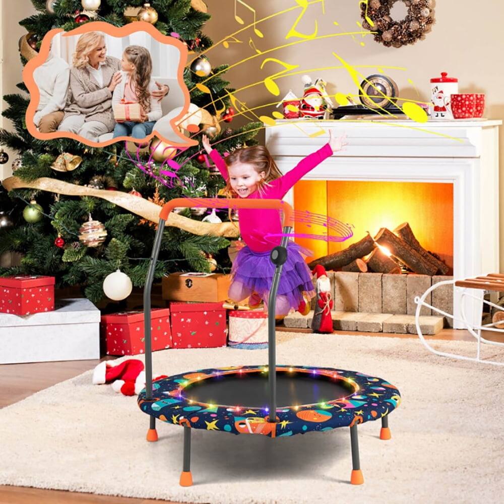 Front. Kadyn - Kids Trampoline, Outdoor Jumper,36 Inch Mini Trampoline with Colorful LED Lights and Bluetooth Speaker-Multicolor.