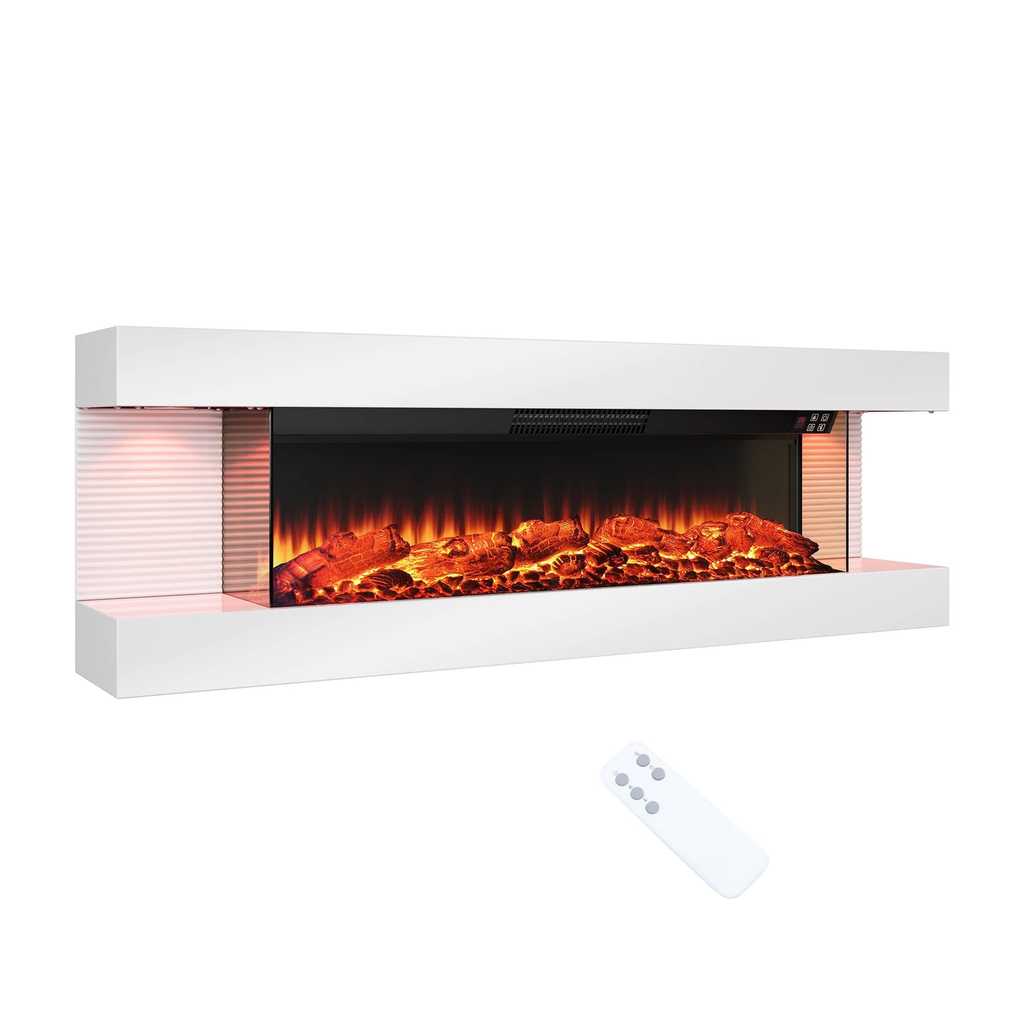 Mondawe - 50" Stylish Electric Fireplace with Suspended LED Light Mantel and Remote Control - Black and White