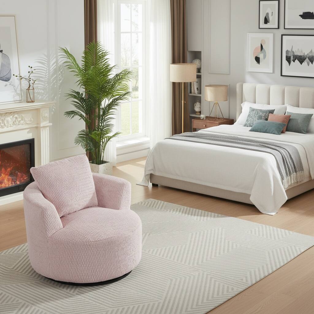 Alt View 5. Forest'nSky - Compressible 360° Swivel Accent Chair, Modern Linen Barrel Chair for Living Room, Home Office & Apartment,Pink - Pink.