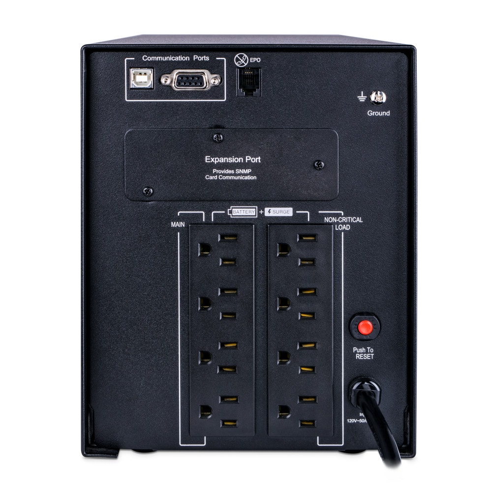 Communication Ports
EPO Ground Expansion Port
Provides SNMP Card Communication
MAIN BATTERY
SURGE
NON-CRITICAL LOAD
Push To RESET
120V-50k
Ground