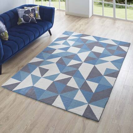 Front. Modway - Kahula Geometric Triangle Mosaic Area Rug - Blue White and Gray.