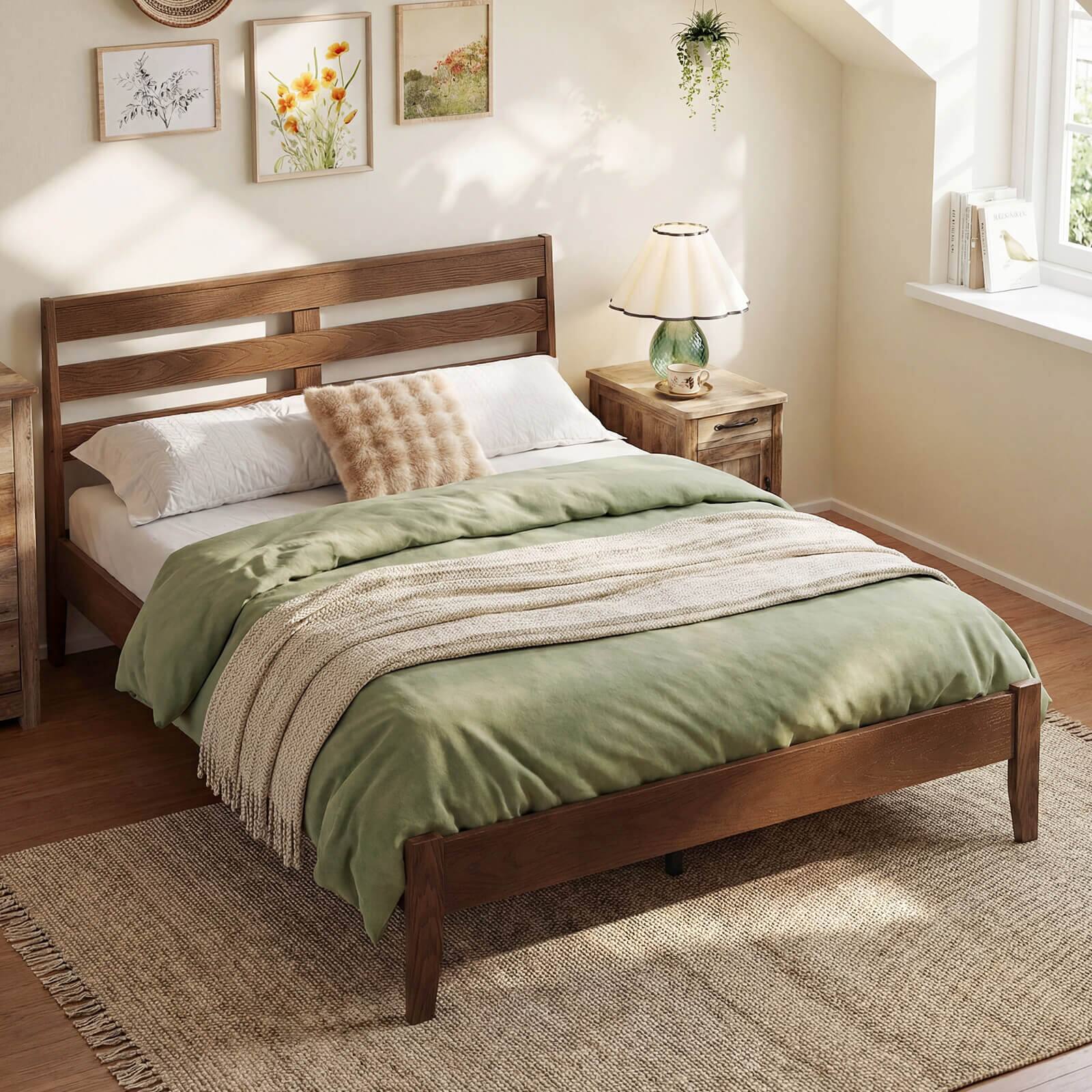 Alt View 1. Costway - Costway Full Size Wood Bed Frame with Slat Headboard Under-Bed Storage Space Caramel - Brown.