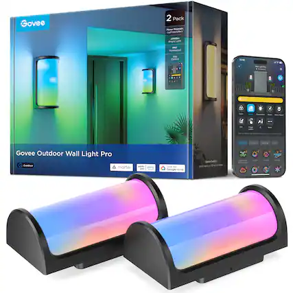 Govee 2 Pack are Promatic Lighting 20000m Bright Light WP7 Waterproof App Control 12:00 + - Lg the 4 / . ser - I - - - - - AI E ! - i - - - fosing S - - - - - -- - - suming - Govee Outdoor Wall Light Pro Outdoor matter Sg4 alexa with - - Groople Home Sather Sebin 1 a - a se - SL . - - Suorsa 2 - : " addidao I