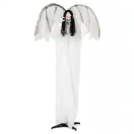 Costway - Halloween Animatronic Standing Angel Holding Book 6.6FT Haunted House Decoration - White