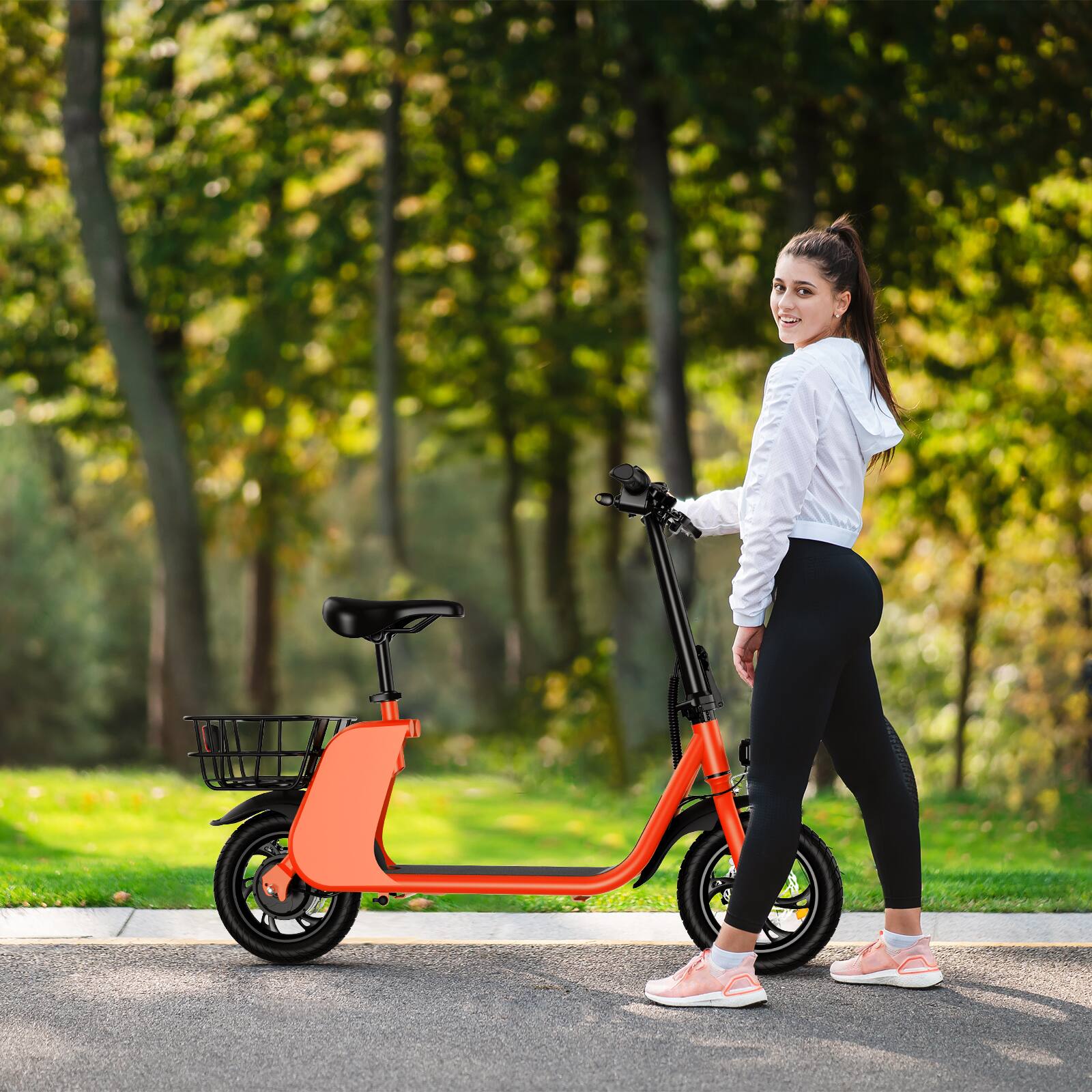 Alt View 7. Windhorse - WINDHORSE Urban Cruiser Foldable Electric Scooter with Seat, 450W Brushless Motor, 20 Miles Max Range, 20 MPH Max Speed - Red.