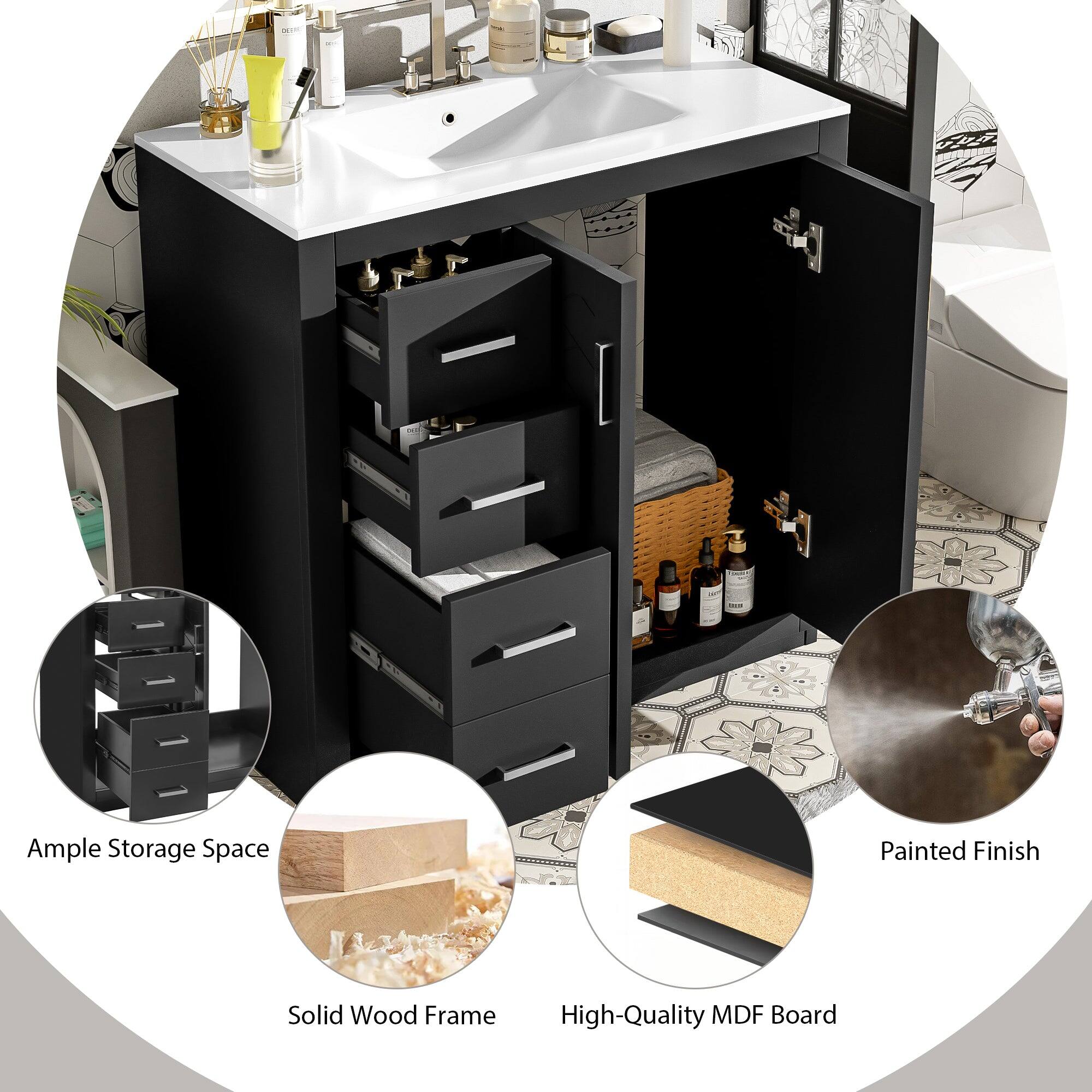 - Ample Storage Space
- Painted Finish
- Solid Wood Frame
- High-Quality MDF Board