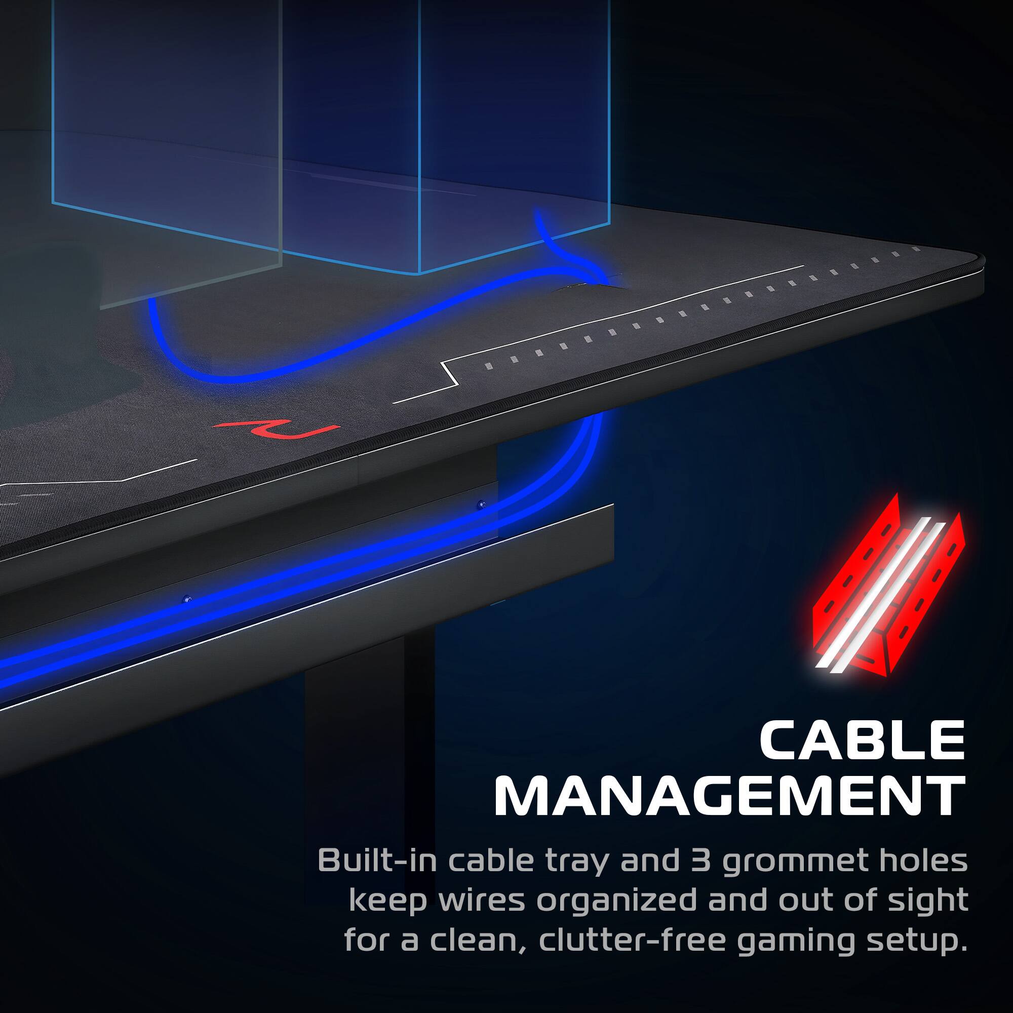Respawn Products - RESPAWN 1063 - PC Gaming Desk with Cable Management - 63 Inch Ergonomic Full Desk Mouse Pad Office Computer Desk - Black - Thumbnail 4