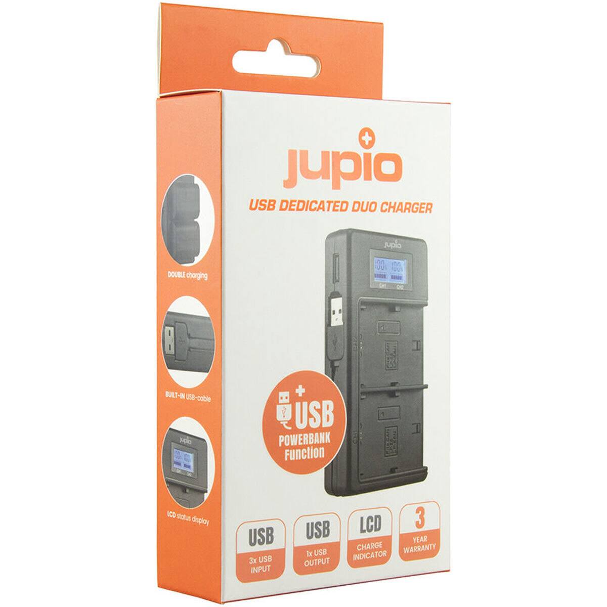 Jupio USB Dedicated Duo Charger

- Double charging
- Built-in USB cable
- USB Powerbank Function
- LCD status display
- 3x USB Input
- 1x USB Output
- Charge Indicator
- 3 Year Warranty
